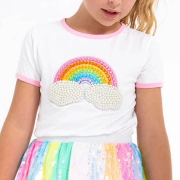 NWT lola and the boys RAINBOW PEARL PATCH T SHIRT size 2 (fits like a 4) - Picture 1 of 6